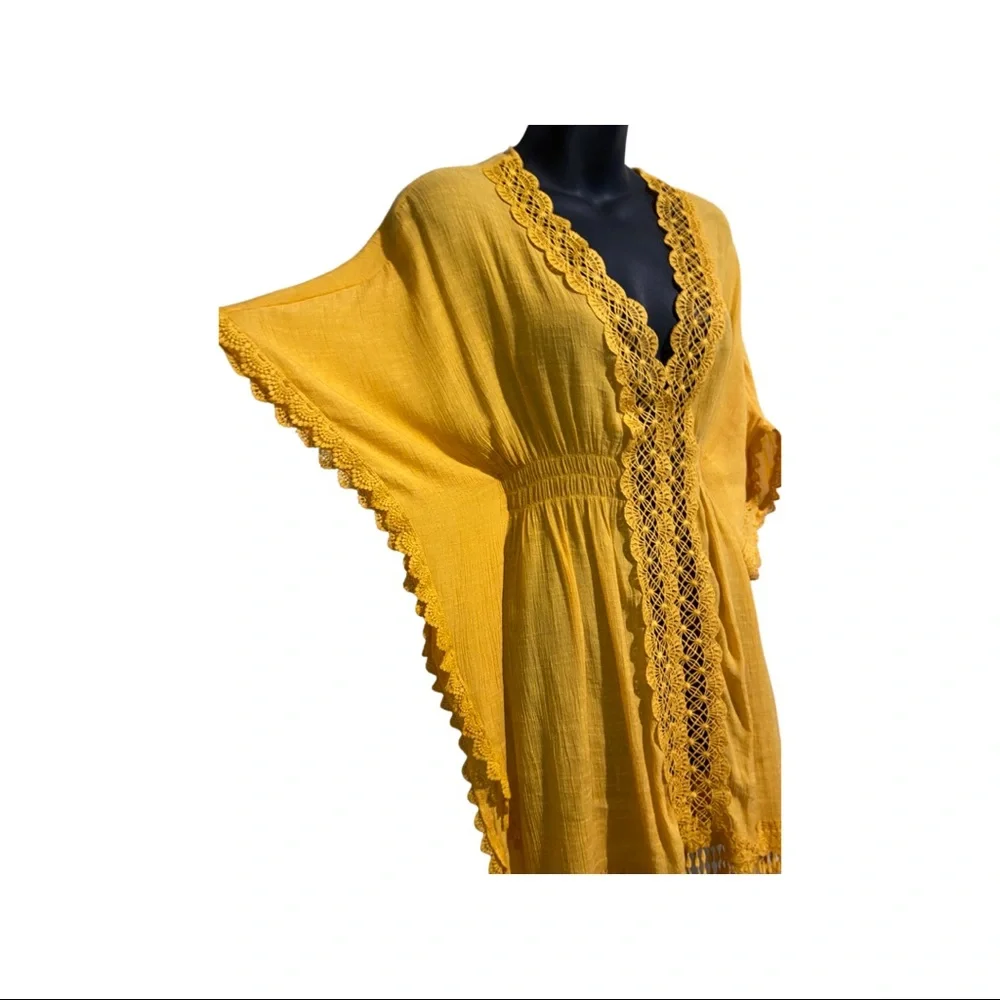 Woman's Boho Style Short Sleeve Fringe Cover Up
